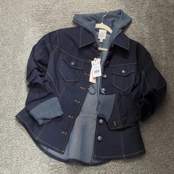 NWT Cinq a Sept Hooded Denim Jacket with Gray Hood - Picture 4 of 14